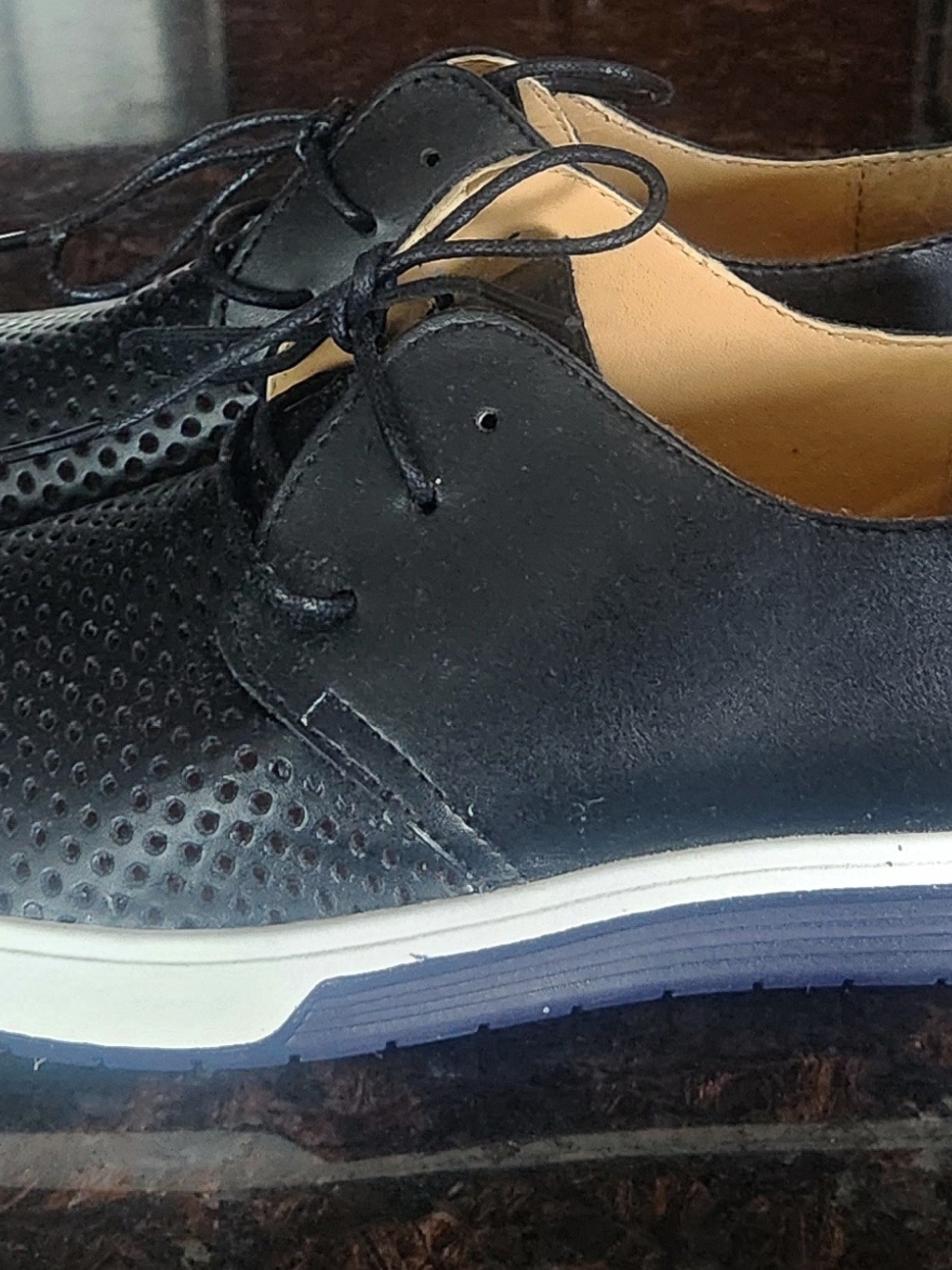 merkmk NWOT Men’s Black Perforated Derby Shoes - Picture 2 of 3